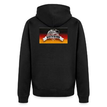 Deutschland Flagge mit Adler - Geschenk zur WM - Unisex Premium Bio Zip Hoodie - Schwarz - Hinten - Nico (187cm)