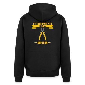 Don't be a loser buy a defuser Antiterror csgo ct - Unisex Premium Bio Zip Hoodie - Schwarz - Hinten - Nico (187cm)