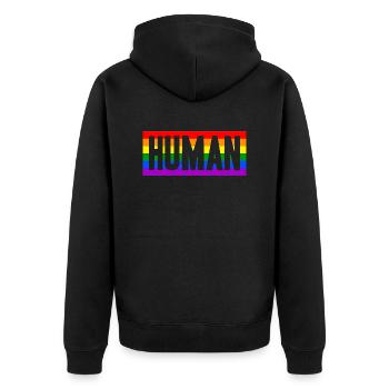 Human Human Rainbow Gift Idea - Unisex Premium Organic Zip Hoodie - black - Back - Nico (187cm)