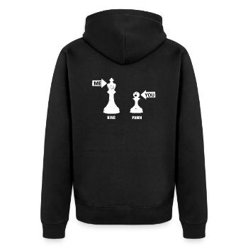 Schachkönig und Bauern - Du und Ich - Schach - Unisex Premium Bio Zip Hoodie - Schwarz - Hinten - Nico (187cm)