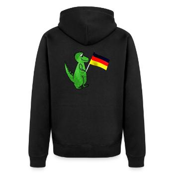 Deutschland Fußball WM Dino - Unisex Premium Bio Zip Hoodie - Schwarz - Hinten - Nico (187cm)