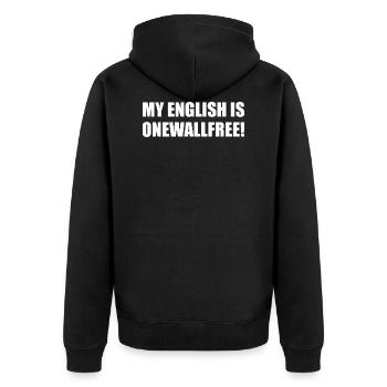 My english is onewallfree! Geschenkidee - Unisex Premium Bio Zip Hoodie - Schwarz - Hinten - Nico (187cm)