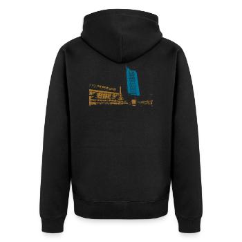Leipzig Gewandhaus Uni Riese Geschenkidee - Unisex Premium Bio Zip Hoodie - Schwarz - Hinten - Nico (187cm)