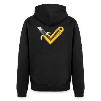 Scharfe Banane - Bananen Banana Cuttermesser - Unisex Premium Bio Zip Hoodie - Schwarz - Hinten - Nico (187cm)