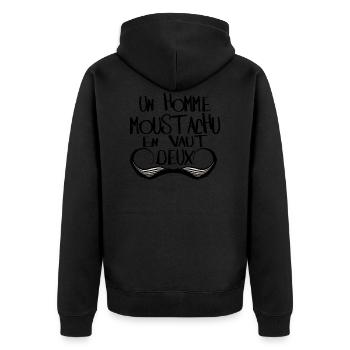 quotation mustached man is worth 2 2 mousta humor - Unisex Premium Organic Zip Hoodie - black - Back - Nico (187cm)