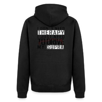 I don´t need Therapy, Supra Style - Unisex Premium Bio Zip Hoodie - Schwarz - Hinten - Nico (187cm)