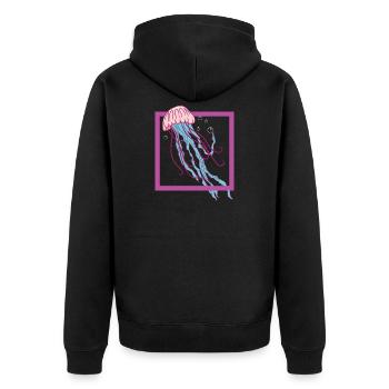 Jellyfish - Water - Sea - Coloured - Unisex Premium Organic Zip Hoodie - black - Back - Nico (187cm)