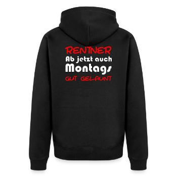 Rentner ab jetzt auch montags gut gelaunt - Unisex Premium Bio Zip Hoodie - Schwarz - Hinten - Nico (187cm)