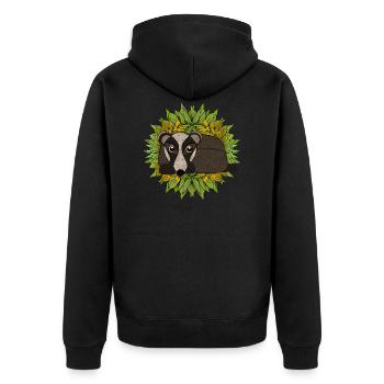 Dachs in seiner Höhle - Unisex Premium Bio Zip Hoodie - Schwarz - Hinten - Nico (187cm)