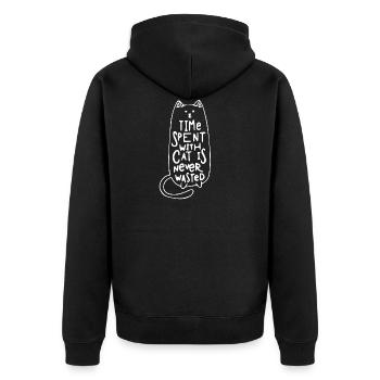 Zeit mit Katze verbringen Freizeit Mieze Geschenk - Unisex Premium Bio Zip Hoodie - Schwarz - Hinten - Nico (187cm)