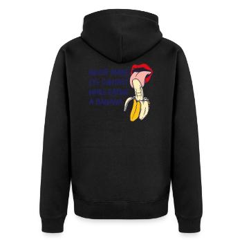 Banana Gift Niemals während des Essens Augenkontakt herstellen - Unisex Premium Bio Zip Hoodie - Schwarz - Hinten - Nico (187cm)