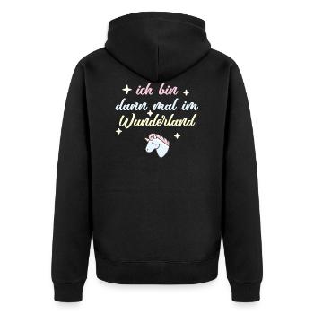 ich bin dann mal im wunderland einhorn - Unisex Premium Bio Zip Hoodie - Schwarz - Hinten - Nico (187cm)