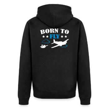 Born To Fly Skydive - Unisex Premium Bio Zip Hoodie - Schwarz - Hinten - Nico (187cm)