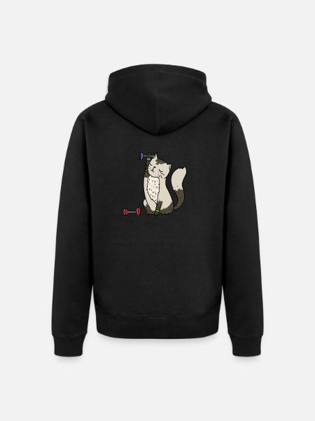 Katze beim Sport - Unisex Premium Bio Zip Hoodie - Schwarz