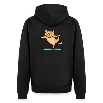Katze beim Sport - Unisex Premium Bio Zip Hoodie - Schwarz - Hinten - Nico (187cm)