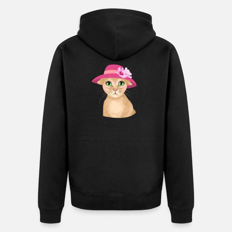 Chat avec chapeau et fleur - Veste à capuche bio Premium Unisexe - noir