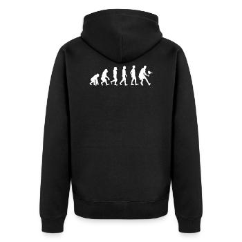 Squash Shirt Geschenk Squash Spieler Evolution - Unisex Premium Bio Zip Hoodie - Schwarz - Hinten - Nico (187cm)