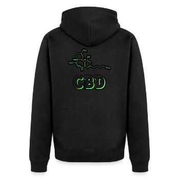 Cannabidiol - CBD Cannabis Geschenk - Unisex Premium Bio Zip Hoodie - Schwarz - Hinten - Nico (187cm)