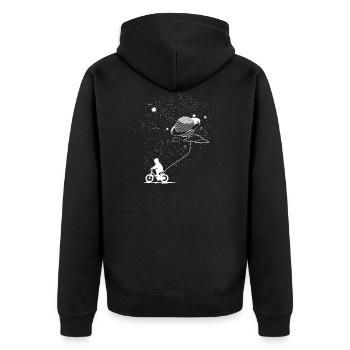 Fahrrad fahren mit einem Planeten - Unisex Premium Bio Zip Hoodie - Schwarz - Hinten - Nico (187cm)
