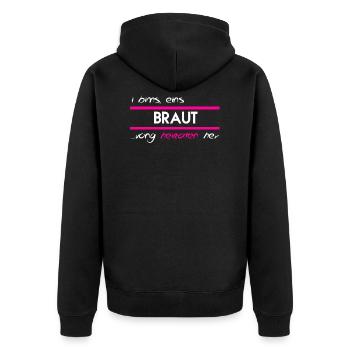 BRAUT, JGA, GESCHENK - Unisex Premium Bio Zip Hoodie - Schwarz - Hinten - Nico (187cm)