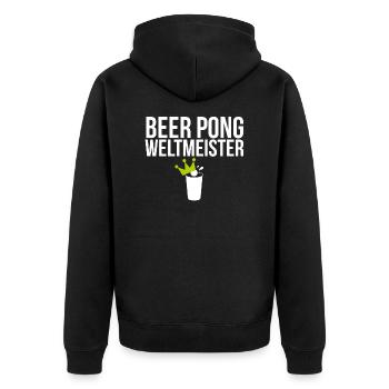 Beer Pong Weltmeister - Unisex Premium Bio Zip Hoodie - Schwarz - Hinten - Nico (187cm)