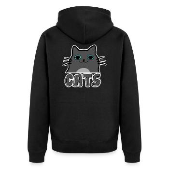 Cartoon Katzen - Unisex Premium Bio Zip Hoodie - Schwarz - Hinten - Nico (187cm)