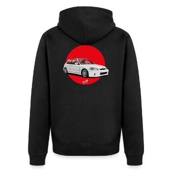 JDM ej9 - Unisex Premium Bio Zip Hoodie - Schwarz - Hinten - Nico (187cm)