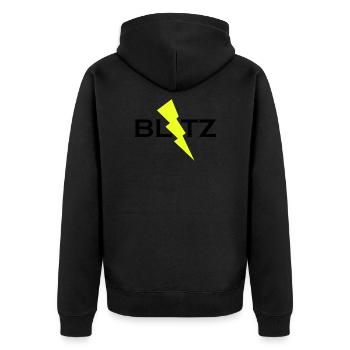 BLITZ - Unisex Premium Bio Zip Hoodie - Schwarz - Hinten - Nico (187cm)