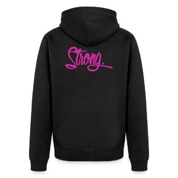 strong violett - Unisex Premium Bio Zip Hoodie - Schwarz - Hinten - Nico (187cm)