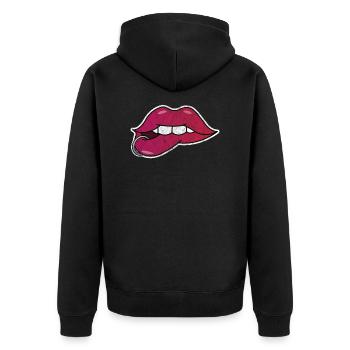 Lippen Kuss Mund Geschenk Piercing Liebe Valentin - Unisex Premium Bio Zip Hoodie - Schwarz - Hinten - Nico (187cm)