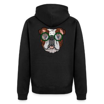Bulldog with green glasses, gift idea - Unisex Premium Organic Zip Hoodie - black - Back - Nico (187cm)