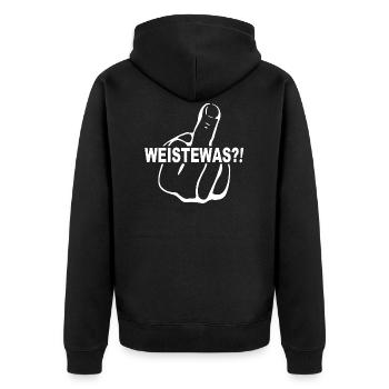WEISTEWAS (Weist du was)?! Leck mich - Unisex Premium Bio Zip Hoodie - Schwarz - Hinten - Nico (187cm)
