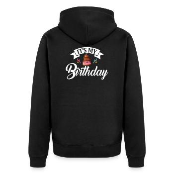 Es ist mein geburtstag - Birthday - Unisex Premium Bio Zip Hoodie - Schwarz - Hinten - Nico (187cm)