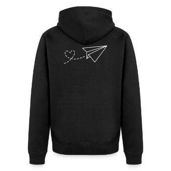 Papierflugzeug Herz Liebe - Unisex Premium Bio Zip Hoodie - Schwarz - Hinten - Nico (187cm)
