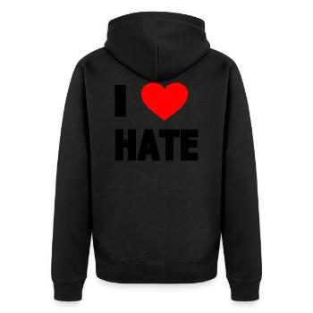 I Love Hate - Unisex Premium Bio Zip Hoodie - Schwarz - Hinten - Nico (187cm)