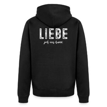 Liebe sich wer kann! - Unisex Premium Bio Zip Hoodie - Schwarz - Hinten - Nico (187cm)