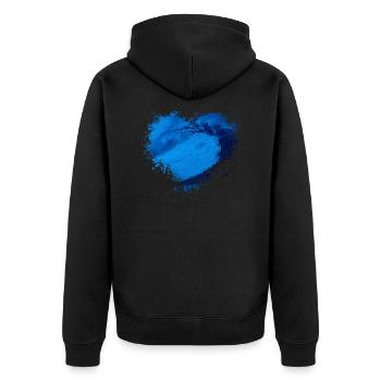 Wasser Welle Splatter Fleck Splash Spritzer Herz - Unisex Premium Bio Zip Hoodie - Schwarz - Hinten - Nico (187cm)