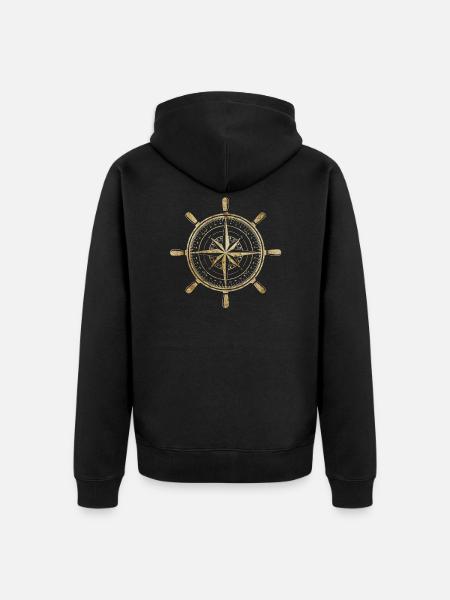 Kompass in Gold - Unisex Premium Bio Zip Hoodie - Schwarz