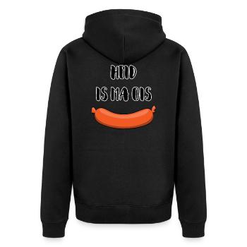 Heid is ma ois Wurscht bayerischer Spruch Geschenk - Unisex Premium Bio Zip Hoodie - Schwarz - Hinten - Nico (187cm)