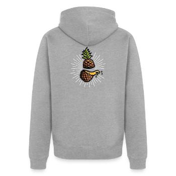 Ananas (dunkler Hintergrund) - Unisex Premium Bio Zip Hoodie - Grau meliert - Hinten - Nico (187cm)