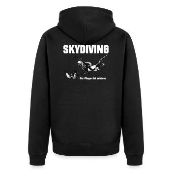Skydiving, nur fliegen ist schöner - Unisex Premium Bio Zip Hoodie - Schwarz - Hinten - Nico (187cm)