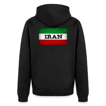 IRAN - Unisex Premium Organic Zip Hoodie - black - Back - Nico (187cm)