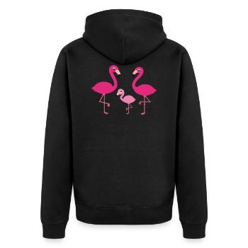 Flamingo Famille / Flamants roses Père Mère et enfant - Veste à capuche bio Premium Unisexe - noir - Dos - Nico (187cm)