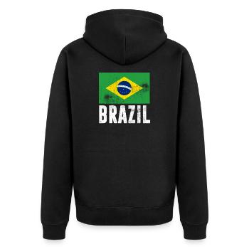Drapeau du Brésil Drapeau du Brésil Vintage - Veste à capuche bio Premium Unisexe - noir - Dos - Nico (187cm)