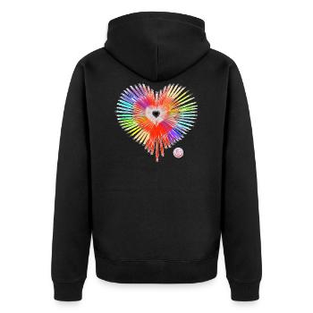 Regenbogen Herz - Unisex Premium Bio Zip Hoodie - Schwarz - Hinten - Nico (187cm)