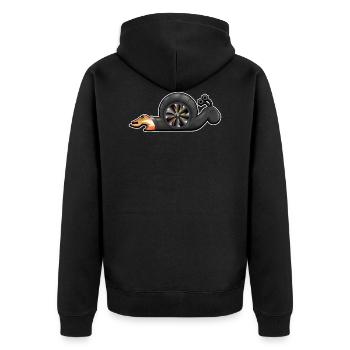 Schnecke mit Turbo Motor und Feuer - Unisex Premium Bio Zip Hoodie - Schwarz - Hinten - Nico (187cm)