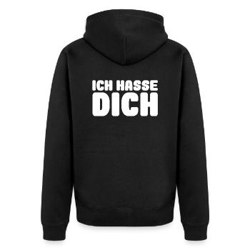 ich hasse dich - Unisex Premium Bio Zip Hoodie - Schwarz - Hinten - Nico (187cm)