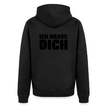 Ich hasse dich - Unisex Premium Bio Zip Hoodie - Schwarz - Hinten - Nico (187cm)