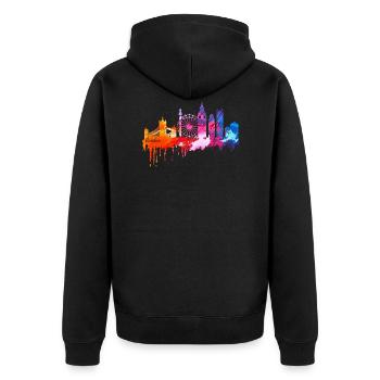 London Skyline Shirt - Unisex Premium Bio Zip Hoodie - Schwarz - Hinten - Nico (187cm)
