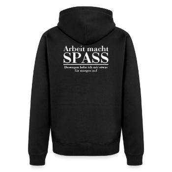 Arbeit - Unisex Premium Bio Zip Hoodie - Schwarz - Hinten - Nico (187cm)